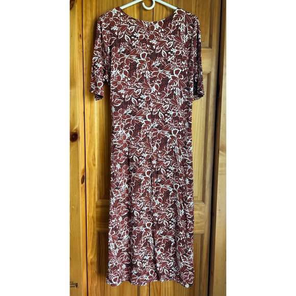 Garnet Hill Dresses & Skirts - Garnet Hill Womens Large Midi Dress Rust Floral Faux Side Tie 3/4 Sleeve boho